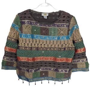 Vintage Sandy Starkman Crochet Sweater Knit Mixed Media Tapestry Cotton Blend